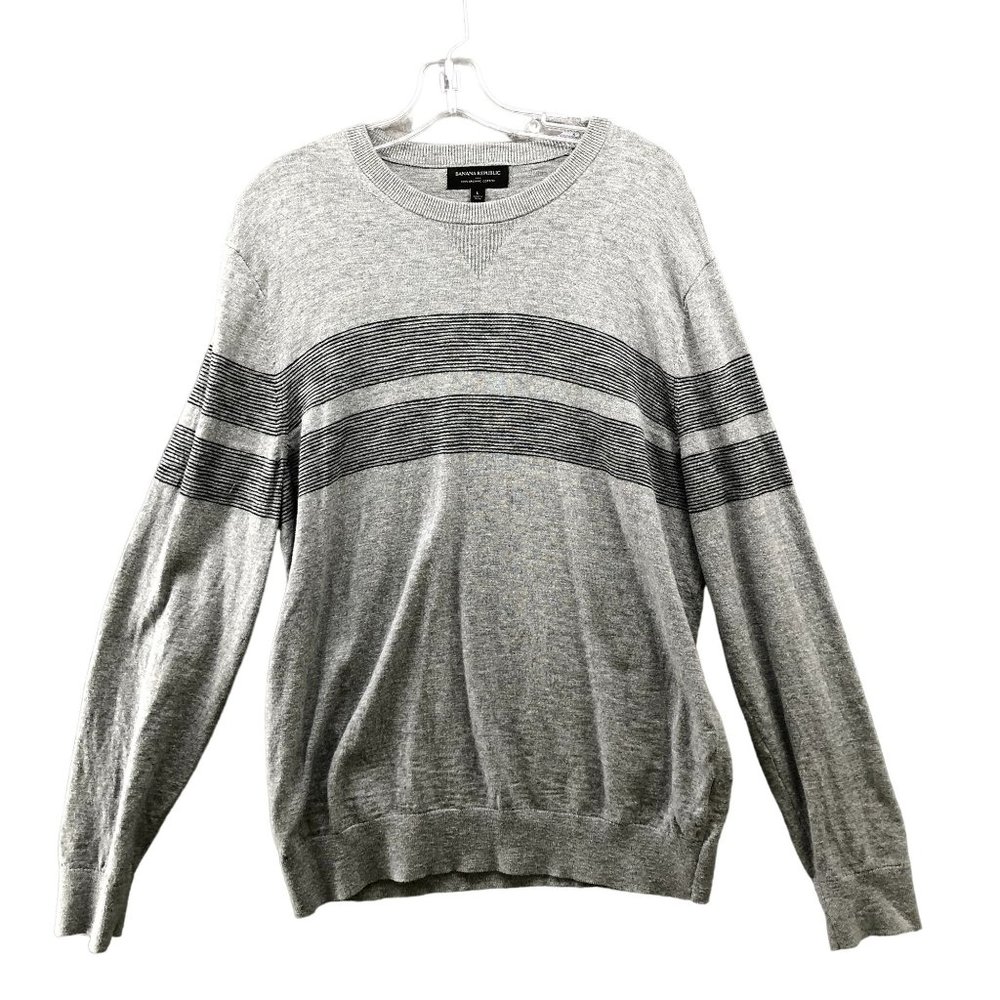Banana Republic Gray Crewneck Sweater with Black Stripe Detail